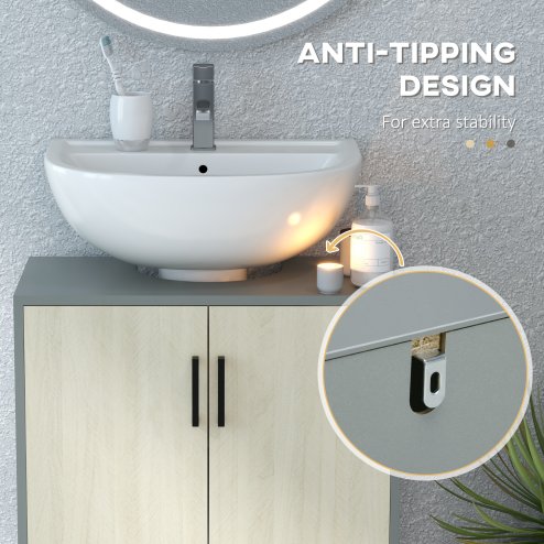 kleankin Under Sink Cabinet, Bathroom Sink Cabinet, Floor Basin Storage Cupboard with Double Doors and Shelf, 60 x 30 x 60 cm, Natural Tone