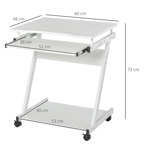 HOMCOM Movable Computer Desk with 4 Moving Wheels Sliding Keyboard Tray Home Office Workstation 