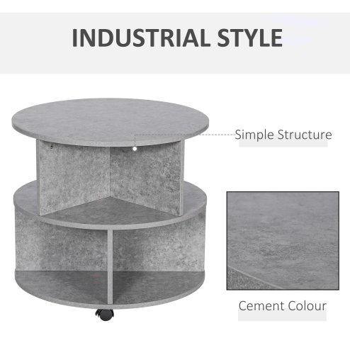 HOMCOM Round Coffee Table, Movable Centre Table with Divided Shelves and Rolling Wheels, 3 Tier Living Room Table