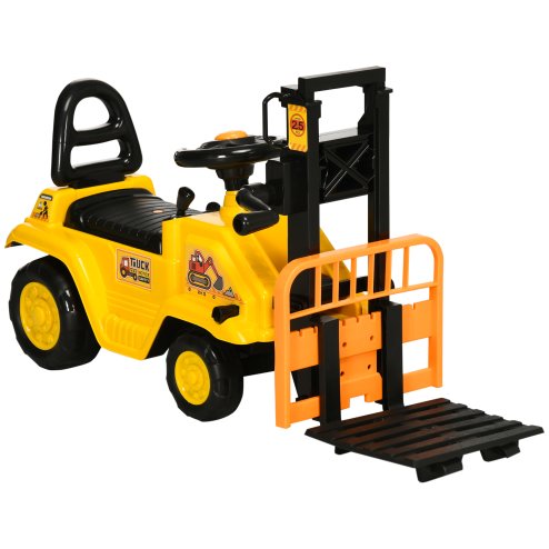 HOMCOM Kids Ride on Forklift Truck w/ Fork and Tray, Ride On Tractor w/ Under Seat Storage, Treaded Wheels, No Power Design, for 3-4 Years Old