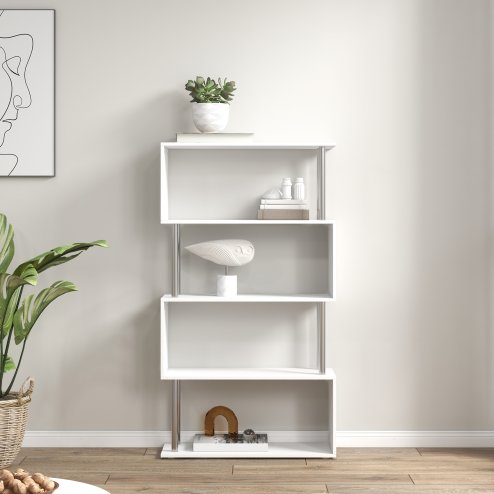 HOMCOM S Shape Bookcase, 5 Tiers Bookshelf, Modern Freestanding Storage Shelf for Home Office, Study, Living Room, 80 x 30 x 145cm, White