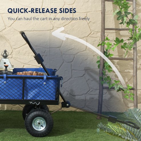 Outsunny Garden Trolley Cart, Heavy Duty Festival Trolley with Removable Liner, Quick-Release Sides, 10