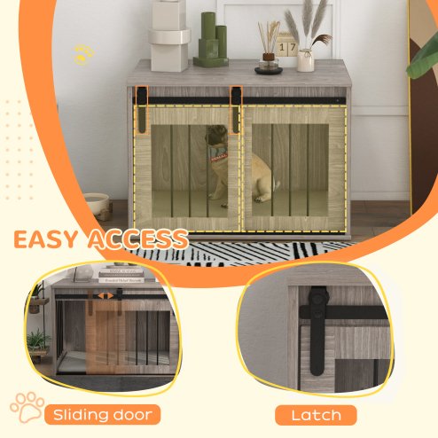 PawHut Dog Crate Furniture, Dog House Furniture Style for Medium Breeds, Pet Kennel with Removable Cushion for Indoor Use, 80 x 54 x 57cm, Brown