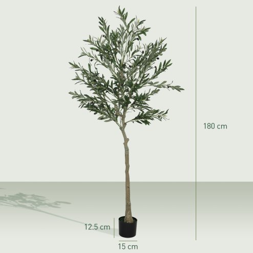 HOMCOM Set of 2 6ft/ 180cm Decorative Artificial Plant, Silk Olive Tree with 900 Leaves and 40 Olive Fruits in Pot, Fake Plant for Home, Office, Living Room, Indoor Decor