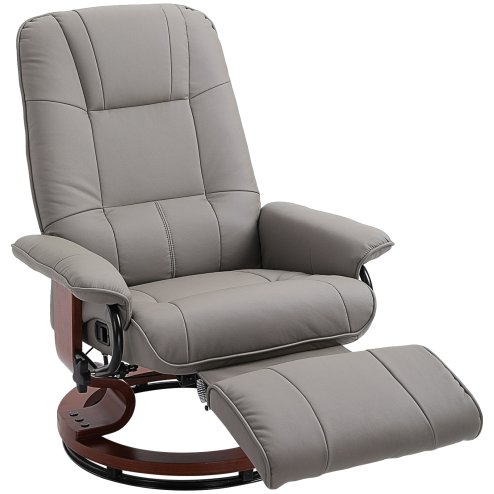HOMCOM Manual Recliner Chair Armchair Sofa with Faux Leather Upholstered Wooden Base for Living Room Bedroom, Grey
