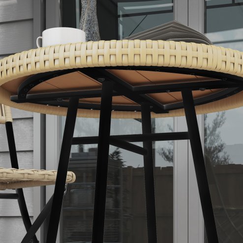 Outsunny Outdoor Coffee Table, Garden PE Rattan Side Table with Plastic Wood Table Top, X-Shape Support for Indoor, Outdoor, Balcony, Patio, Natural Wood Finish