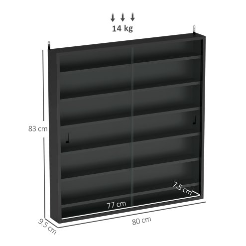 HOMCOM 7-Tier Wall Mounted Display Cabinet, Display Case with 6 Adjustable Shelves, Glass Doors for Home Office Ornaments 83x80cm, Black