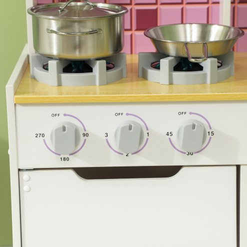 AIYAPLAY Kids Play Kitchen, Pretend Play Kitchen with Realistic Over, Stove, Sink, Kitchen Accessories, Cooking Playset with Light, Sound, for Ages 3+ Years, White