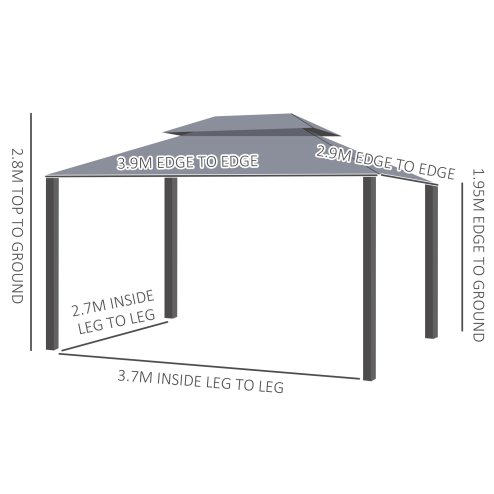 Outsunny 3 x 4m Aluminium Garden Gazebo, Marquee Canopy Shelter Pavilion Party Tent with Nets and Curtains for Garden and Deck, Grey