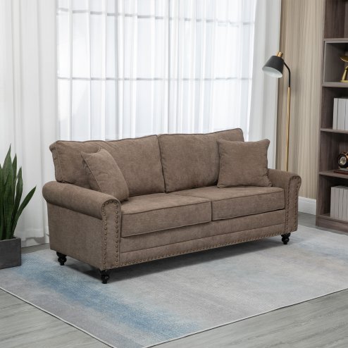 HOMCOM 3 Seater Sofa, Fabric Couch with Rubber Wood Legs, 3 Seater Settee with Extra Padded Cushions and Pillows for Living Room, 196W x 80.5D x 89H cm