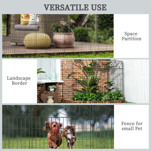 Outsunny Decorative Garden Fencing, 4PCs Outdoor Picket Fence Panels, 43in x 11.5ft Rustproof Metal Wire Landscape Flower Bed Border Edging Animal Barrier, Black