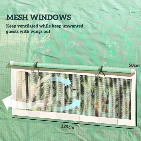 Outsunny 3 x 3 x 2m Polytunnel Greenhouse with Doors and Mesh Windows, Walk-in Grow House Tent with UV-resistant PE Cover and Steel Frame, Green