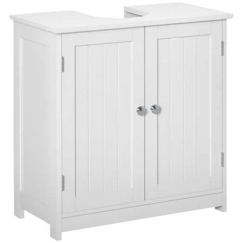 kleankin 60x60cm Under-Sink Storage Cabinet w/ Adjustable Shelf Handles Drain Hole Bathroom Cabinet Space Saver Organizer White
