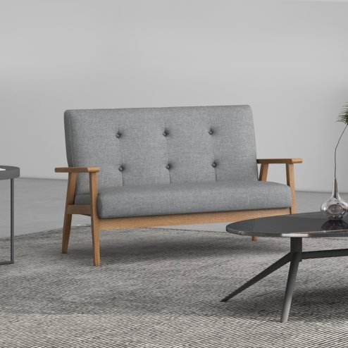 HOMCOM 2 Seater Sofa Modern Linen Fabric Upholstery Tufted Couch with Rubberwood Legs for Living Room and Kitchen