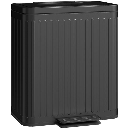 HOMCOM Dual Kitchen Bin, 2 x 20L Double Bin for Recycling and Waste, Fingerprint-proof Pedal Bin with Soft-Close Lid, Removable Inner Buckets