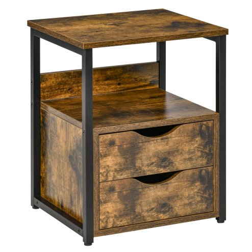 HOMCOM Industrial Side Table with Drawer, Sofa Table, Bedside Cabinet with Storage Shelf, Slim Nightstand for Living Room, Bedroom
