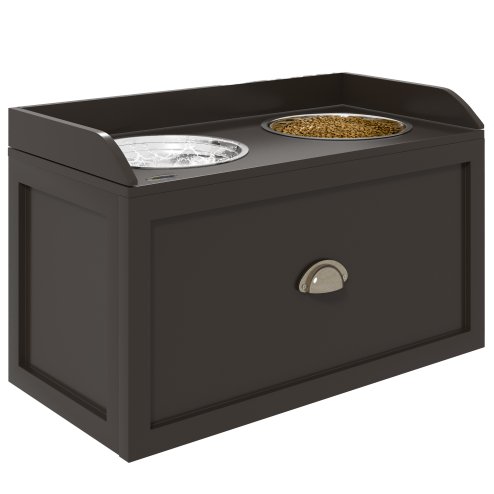 PawHut Stainless Steel Raised Dog Bowls, Double Dog Food and Water Bowl w/ 21L Storage Drawer, for Large Dogs - Brown