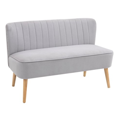 HOMCOM Modern Velvet Double Seat Sofa w/ Wood Frame Foam Padding High Back Soft Comfortable Compact Couch Home Office Stylish Plush Touch Grey