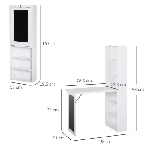 HOMCOM Wall Mounted Computer Desk, Folding Study Table with Board and Bookshelf, Multifunctional Floating Writing Desk for Home Office
