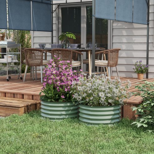 Outsunny Steel Raised Beds for Garden Set of 2, Outdoor Elevated Planter Box with Safety Edging, Easy-to-assemble Stock Tank for Growing Flowers, Herbs and Vegetables, Green