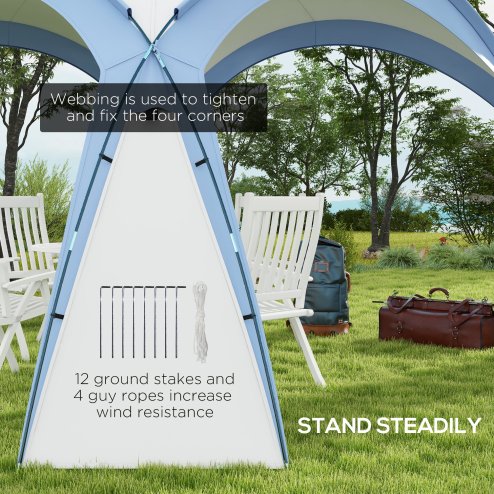 Outsunny 3.5 x 3.5M 6-8 Person Camping Gazebo, Outdoor Event Shelter Dome Tent Garden Sun Shelter Patio Spire Arc Pavilion Camp Sun Shade, Light Blue