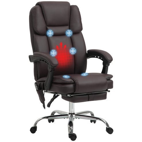 Vinsetto Office Chair with 6-point Vibration Massage and Heat, PU Leather High Back Recliner Desk Chair with Adjustable Height, Armrest, Footrest for Home, Dark Brown