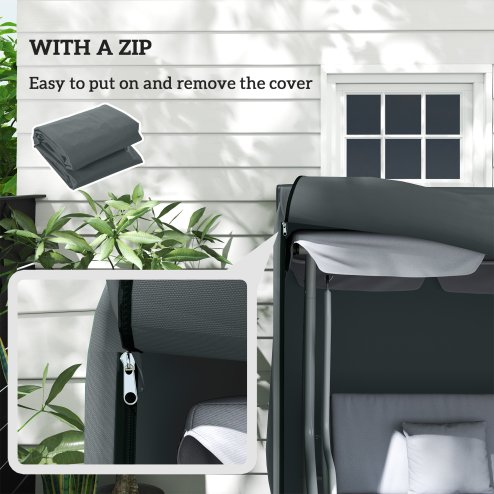 Outsunny 3 Seater Garden Swing Cover, Waterproof Swing Chair Cover, Windproof and Anti-UV 420D Outdoor Swing Bench Cover with Zip, 220 x 125 x 172cm, Grey