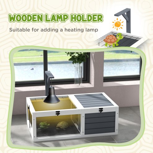 PawHut Tortoise House, Wooden Tortoise Table, Tortoise Enclosure with Wooden Lamp Holder, Openable Lids, Pull-Out Trays - Grey