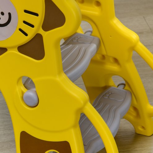 AIYAPLAY Kids Slide 3 in 1 Freestanding Toddler Slide with Climber, Basketball Hoop, Basketball, Lion-Themed for Ages 18-36 Months - Yellow