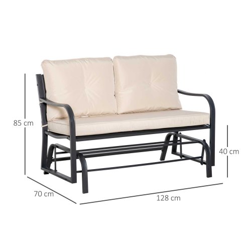 Outsunny 2-Person Outdoor Loveseat Glider Bench Rocking Chair for Patio, Garden, Yard, Porch with Armrest and Cushions, Khaki