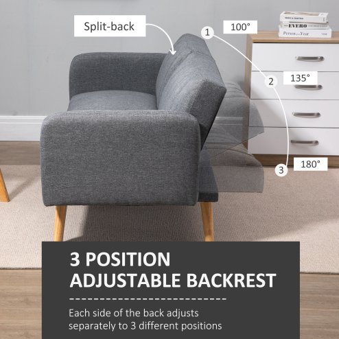 HOMCOM 3 Seater Sofa Bed, Convertible Linen Fabric Sofa Couch, Click Clack Sofabed with Adjustable Split Backrest for Living Room, Bedroom, Guest Room