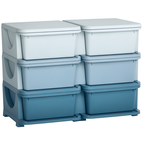 HOMCOM Kids Storage Units with 6 Drawers 3 Tier Chest Vertical Dresser Tower Toy Organiser for Nursery Playroom Kindergarten Blue