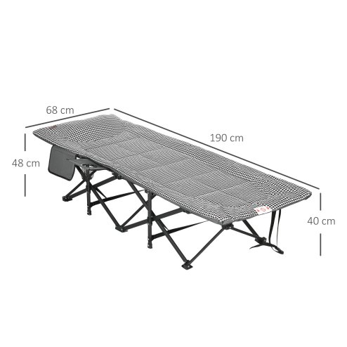 Outsunny Camping Bed for Adults, Single Folding Camp Bed, Padded Portable Camping Cot for Sleeping, with Carry Bag, Side Pocket and Cup Holder for Outdoor, Travel, Fishing, Black