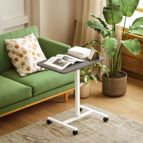 HOMCOM Height Adjustable Standing Desk, Pneumatic Sit Stand Desk for Laptop, Mobile Overbed Table with Wheels and Headphone Hook for Home Office