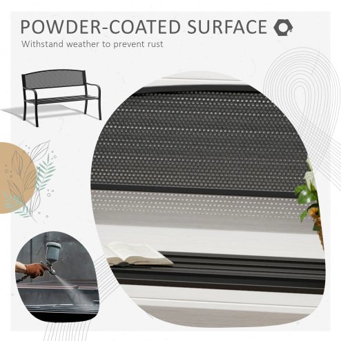 Outsunny 2 Seater Metal Garden Bench Garden Park Porch Chair Outdoor Patio Loveseat Seat Mesh Net Backrest Black