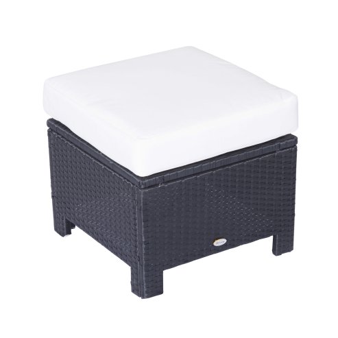Outsunny Rattan Footstool Wicker Ottoman with Padded Seat Cushion Outdoor Patio Furniture for Garden Poolside Living Room, 50 x 50 x 35 cm, Black