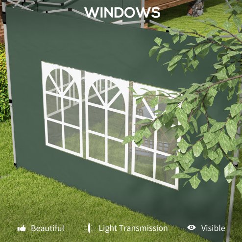 Outsunny Gazebo Side Panels with Window for 3x3(m) or 3x4m Pop Up Gazebo, 2 Pack Sides Replacement, Green