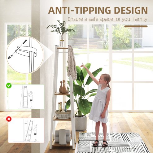 HOMCOM Coat Rack with Storage, Freestanding Coat Stand with 8 Hooks and 3-Tier Shelf, Clothes Rack for Bedroom, Entryway
