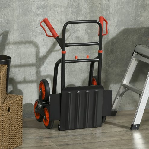 DURHAND Steel Climbing Stairs Trolley Hand Trucks 6-Wheels Foldable Load Cart 120kg, Red