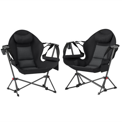 Outsunny Hammock Camping Chair Set of 2, Adjustable Back Swinging Camping Chair Portable Swinging Chair with Cup Holder, Headrest, Padded Seat and Carry Bag for Travel Fishing Hiking, Black