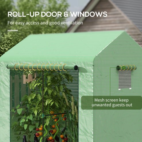 Outsunny Walk-in Greenhouse, Outdoor Tomato Greenhouse, Green House for Garden, Grow House with Roll-up Door and Mesh Windows, PE Cover, 200 x 140 x 200cm, Green