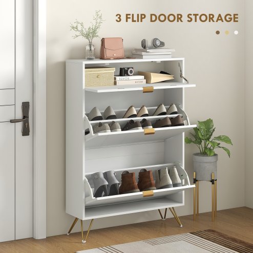 HOMCOM Narrow Shoe Cabinet, Slim Shoe Storage Cabinet with Adjustable Shelves for 12 Pairs of Shoes, White