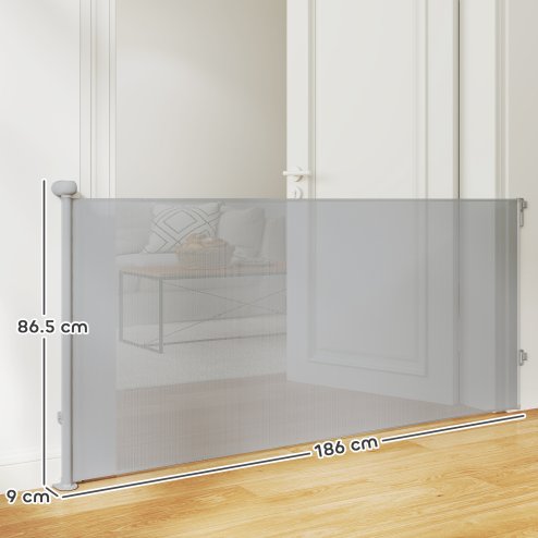 PawHut Retractable Stair Gate for Dogs, Extra Wide Dog Gate Extends Up to 180 cm Wide, 86.5 cm Tall, for Doorways, Stairways, Hallways, Indoor and Outdoor, Grey