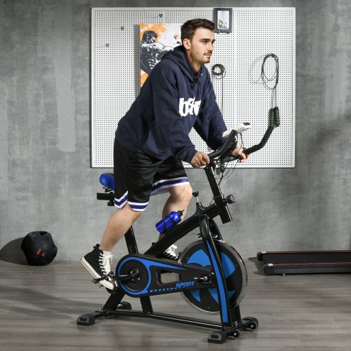 SPORTNOW Indoor Exercise Bike, Stationary Bike, Cycling Machine with Adjustable Seat and Resistance, Heart Rate Sensor, for Home Gym Workout, 8kg Flywheel, Blue