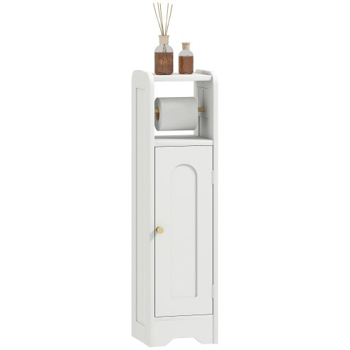 HOMCOM Small Bathroom Storage Cabinet, Freestanding Toilet Roll Holder, Slim Bathroom Cabinet with Adjustable Shelf for Small Spaces, White