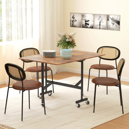 HOMCOM Mobile Drop Leaf Table, Folding Dining Table with 6 Wheels & Brakes, Kitchen Table for Small Spaces, Rustic Brown