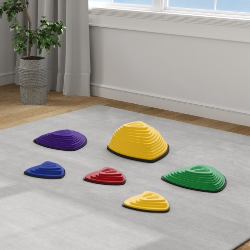 AIYAPLAY Stepping Stones for Kids, 6 Pieces Balance Stones with Non-Slip Wrapping Strips, Outdoor Indoor Stackable Sensory Toys Obstacle Course for Balance and Motor Skills