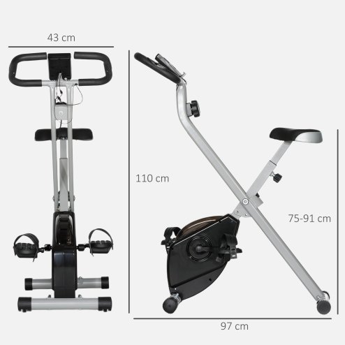 SPORTNOW Folding Exercise Bike, Quiet Stationary Bike with 8-Level Magnetic Resistance, Heart-Rate Sensor, Adjustable Seat and Wheels for Home Gym Workout, Black and Grey
