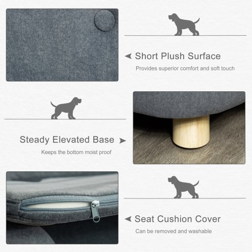 PawHut Dog Sofa Bed Pet Chair Couch with Water Resistant Fabric, Kitten Lounge with Soft Cushion Washable Cover, Wooden Frame for Mini Size Dogs - Grey