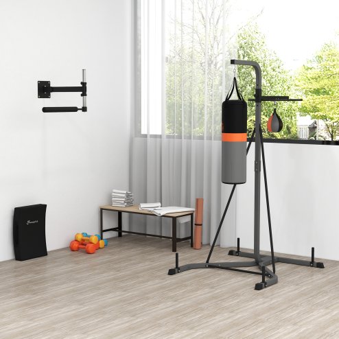 HOMCOM Freestanding Boxing Punch Bag & Speed ball Station, for Home Gym, Grey